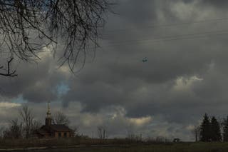 A Ukrainian fighter jet flies over the Donetsk region amid the Russian invasion of Ukraine